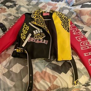 Graphic punk leather jacket